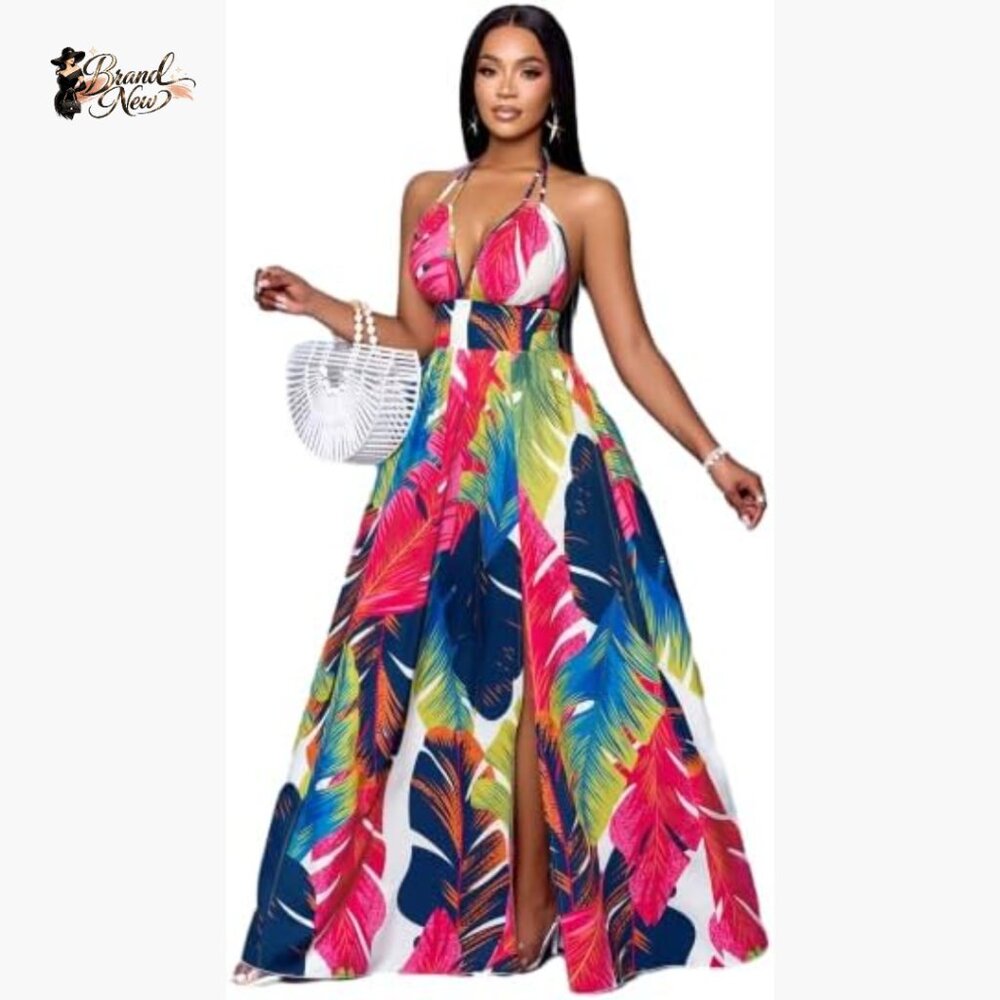 Polyamide Elastane Halter Backless Maxi Dress Boh… - image 1